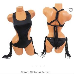 Victoria’s Secret sexy macrame fringe monokini 1 piece swimsuit ~ black ~ medium
